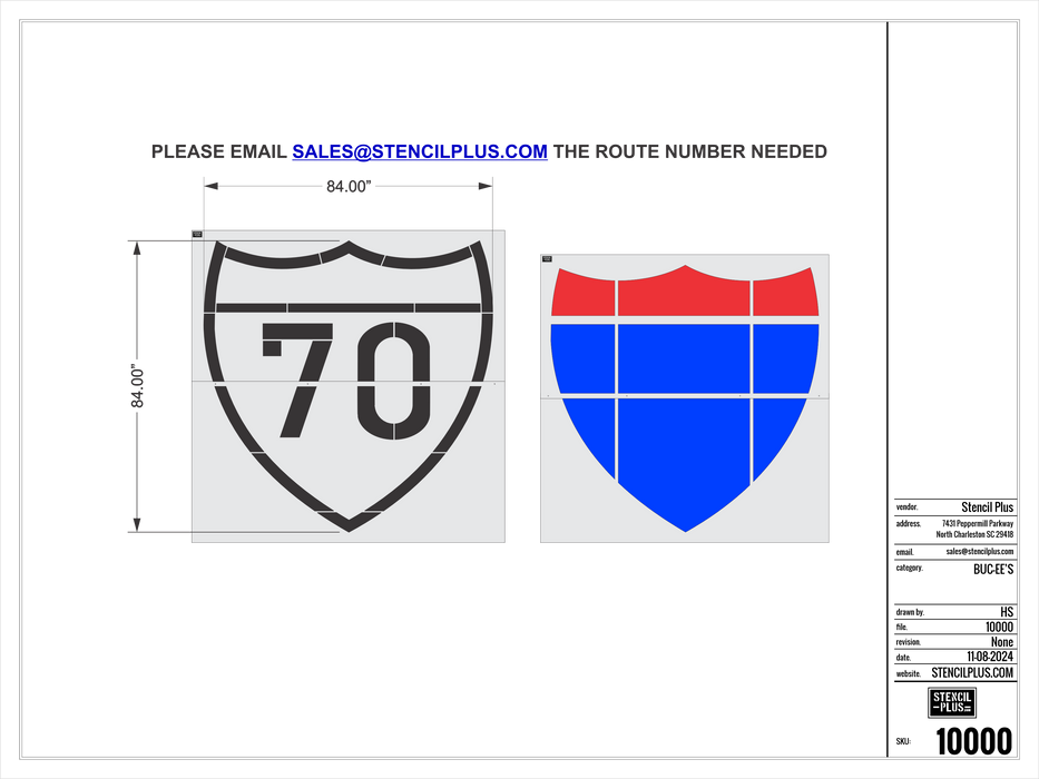 84" INTERSTATE SHIELD--BUCEES-Pavement Marking Stencils