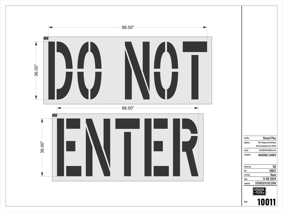 36" DO NOT ENTER - Raising Canes-Pavement Marking Stencils