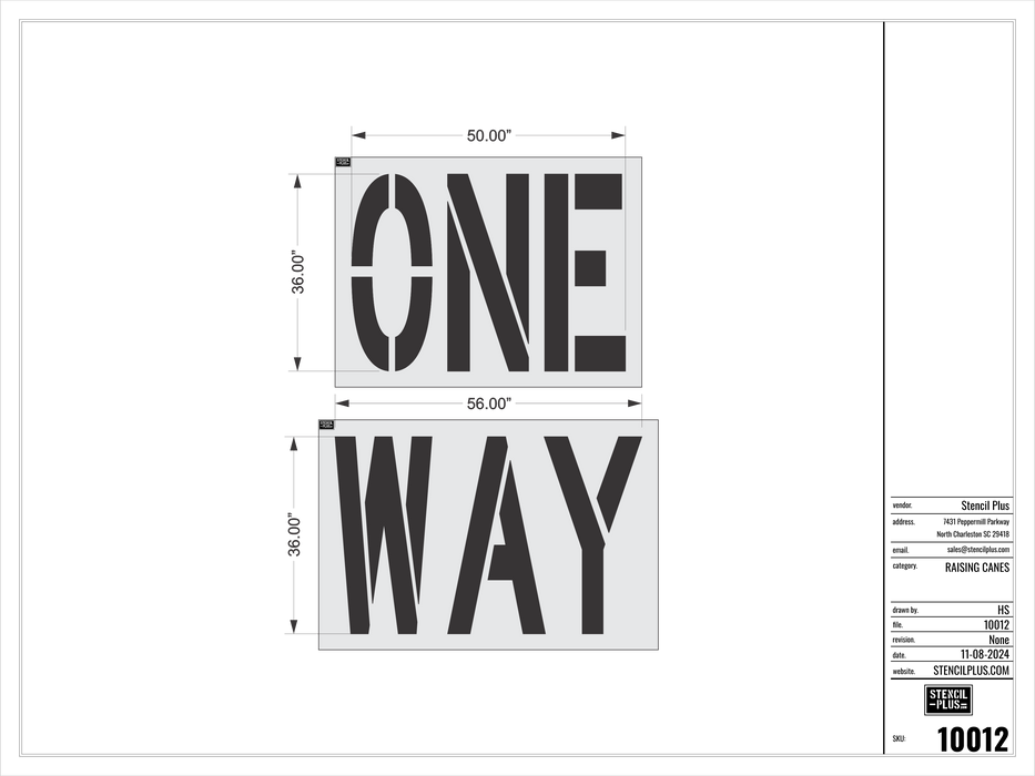36" ONE WAY - Raising Canes-Pavement Marking Stencils