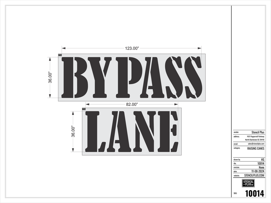 36" BYPASS LANE (Bernard Font) - Raising Canes-Pavement Marking Stencils