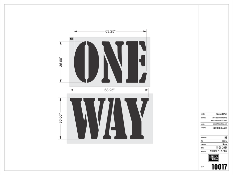 36" ONE WAY (Bernard Font) - Raising Canes-Pavement Marking Stencils