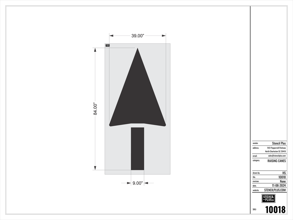 84" STRAIGHT ARROW - Raising Canes-Pavement Marking Stencils