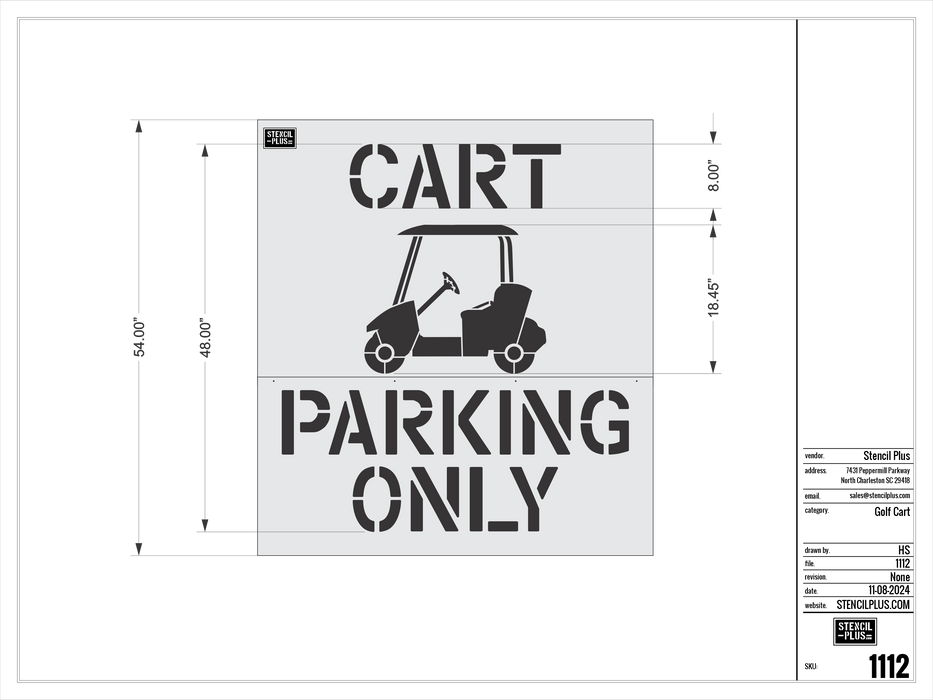 8" CART PARKING ONLY Pavement Marking Stencil