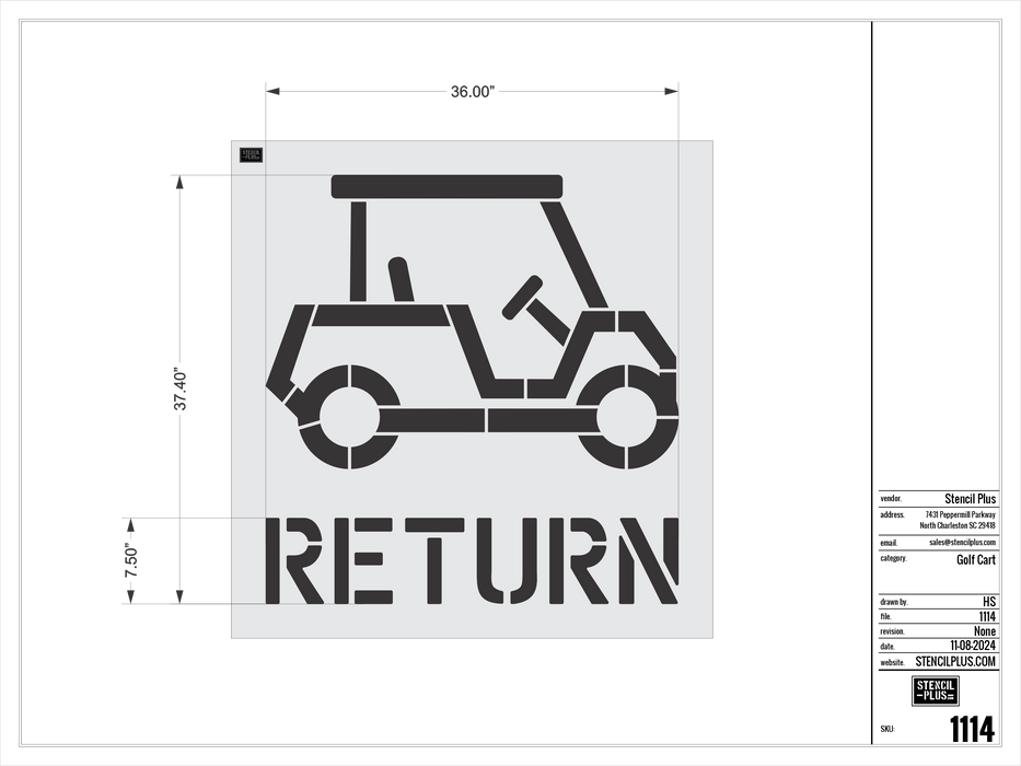 7.5" GOLF CART RETURN Pavement Marking Stencil