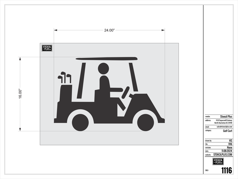 16" GOLF CART w/ GOLF CLUBS Pavement Marking Stencil
