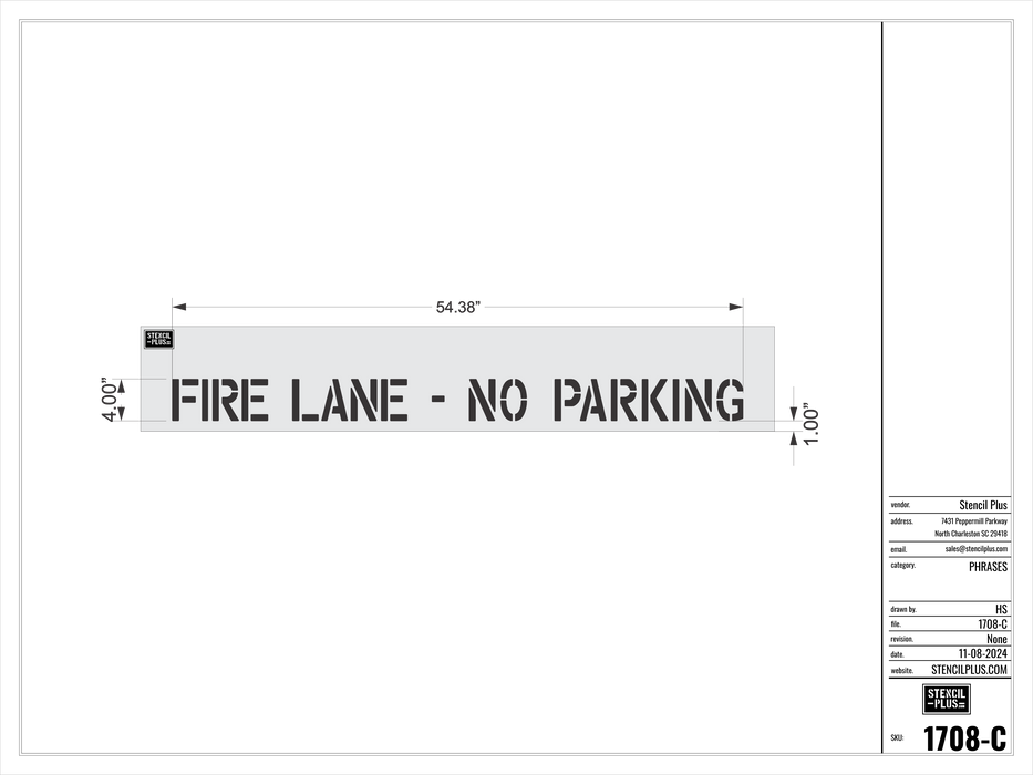 4" FIRE LANE - NO PARKING Parking Lot / Pavement Marking Stencil