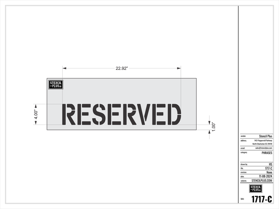 4" Word - RESERVED  Parking Lot  Pavement Marking Stencil