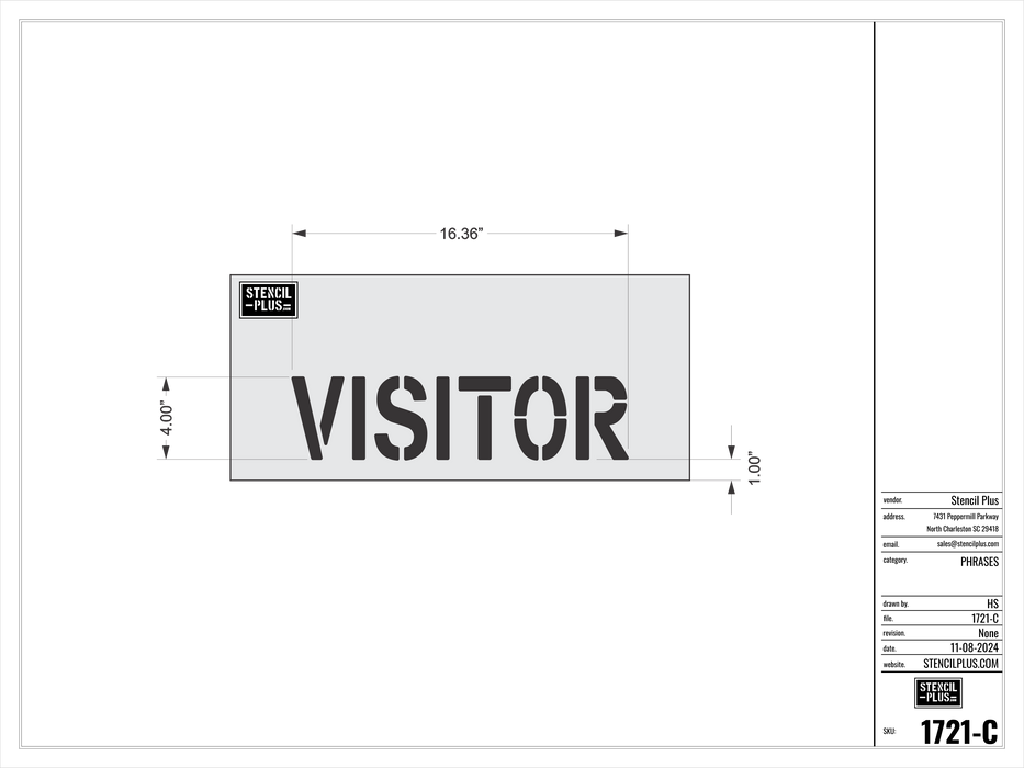 4" Word - VISITOR Parking Lot  Pavement Marking Stencil