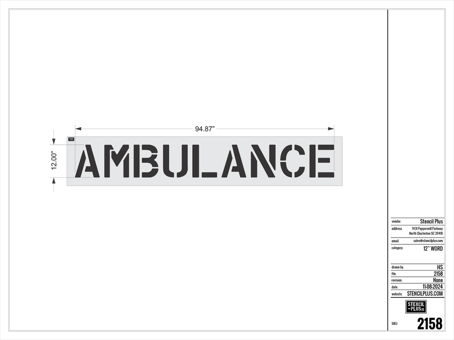 12" AMBULANCE- Pavement Marking Stencil