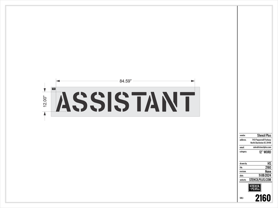 12" ASSISTANT- Pavement Marking Stencil