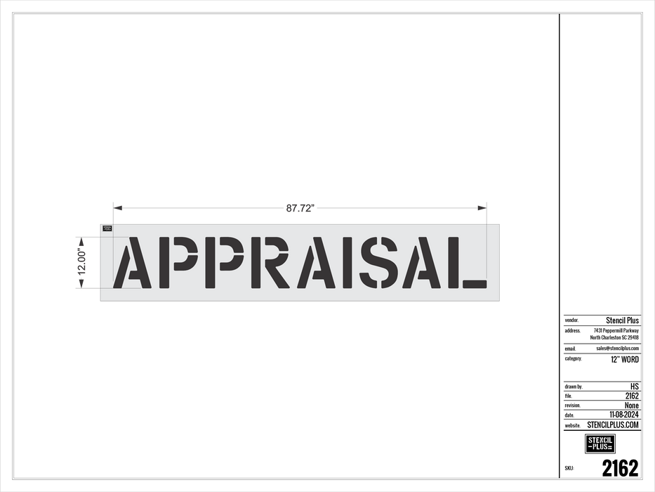12" APPRAISAL- Pavement Marking Stencil