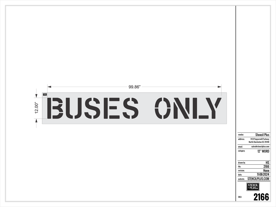 12" BUSES ONLY- Pavement Marking Stencil
