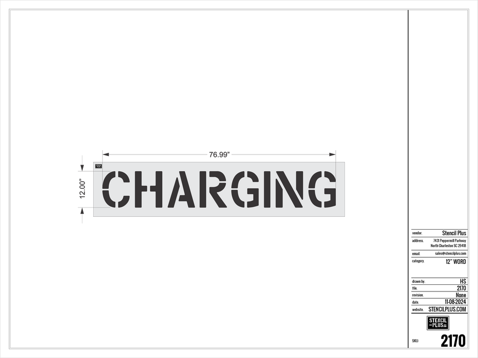 12" CHARGING- Pavement Marking Stencil