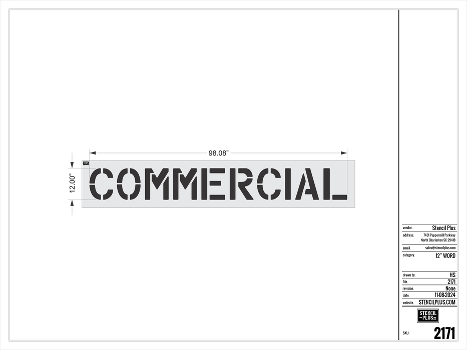 12" COMMERCIAL- Pavement Marking Stencil