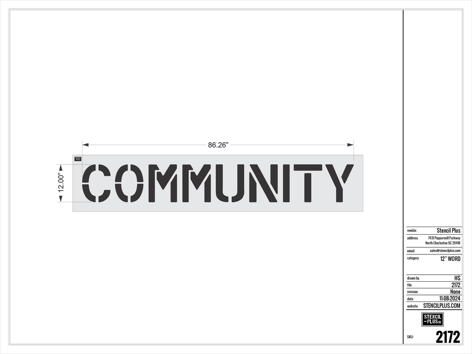 12" COMMUNITY- Pavement Marking Stencil