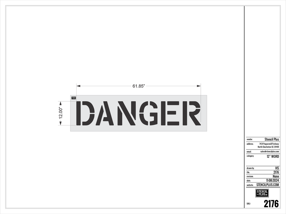 12" DANGER- Pavement Marking Stencil