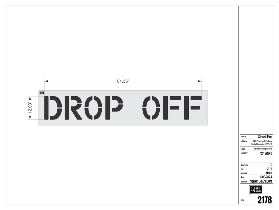 12" DROP OFF - Pavement Marking Stencil