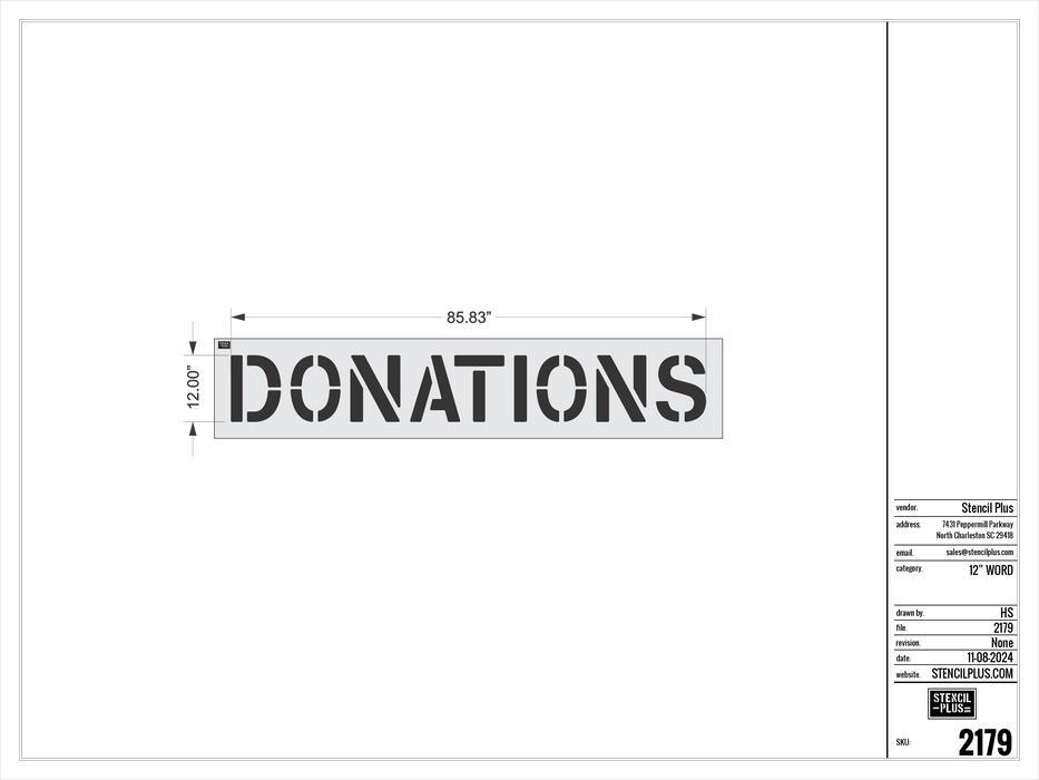 12" DONATIONS- Pavement Marking Stencil
