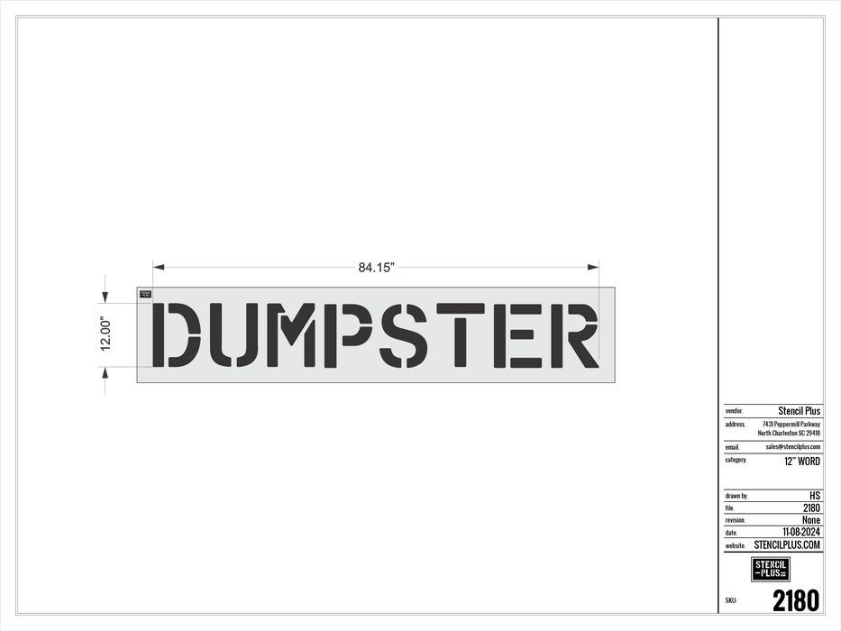 12" DUMPSTER- Pavement Marking Stencil
