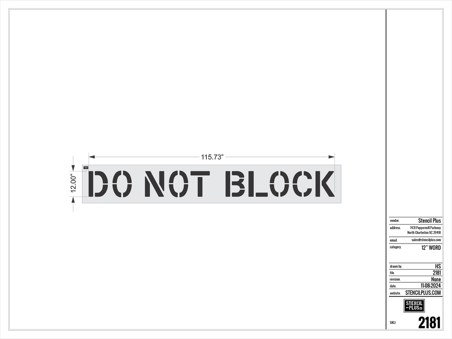 12" DO NOT BLOCK- Pavement Marking Stencil