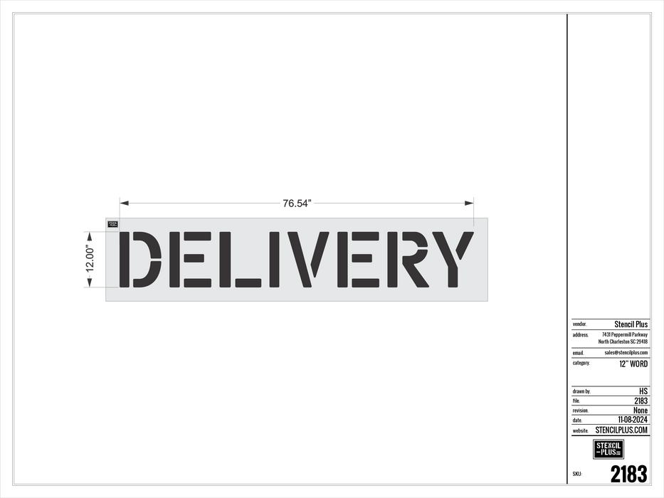 12" DELIVERY- Pavement Marking Stencil