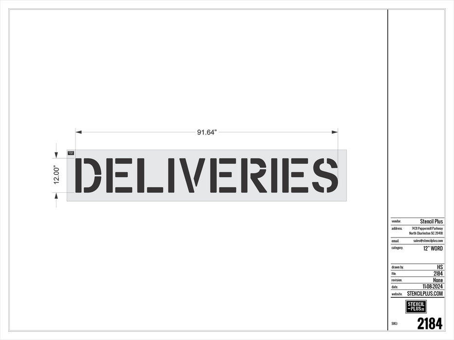 12" DELIVERIES- Pavement Marking Stencil