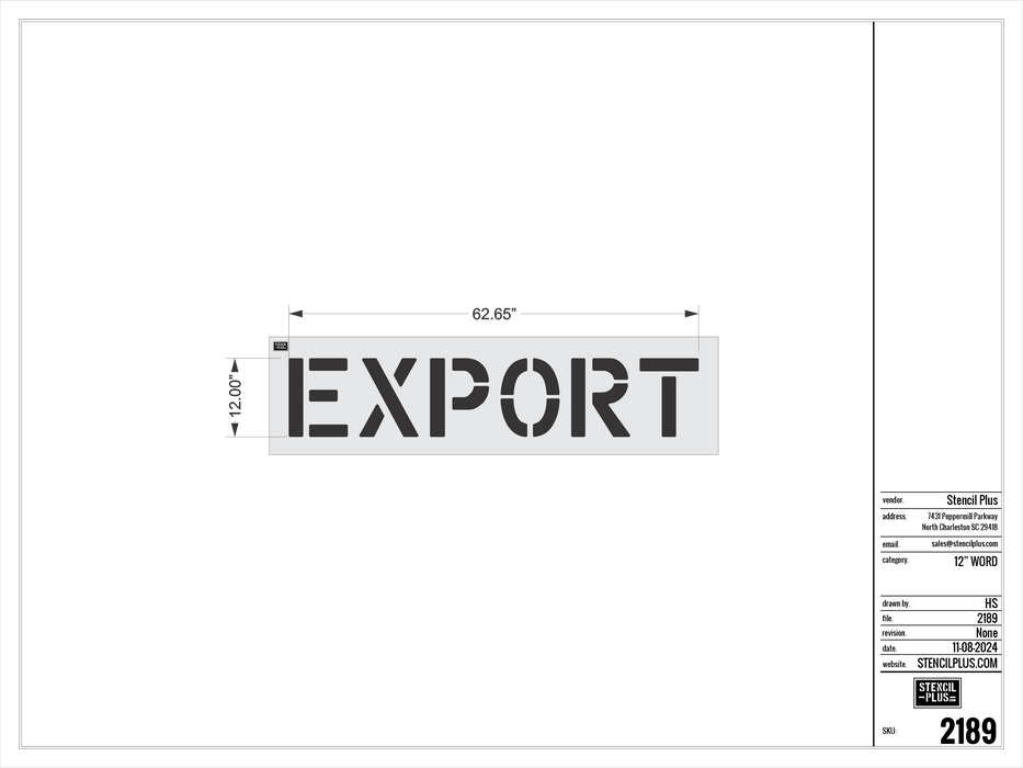 12" EXPORT- Pavement Marking Stencil