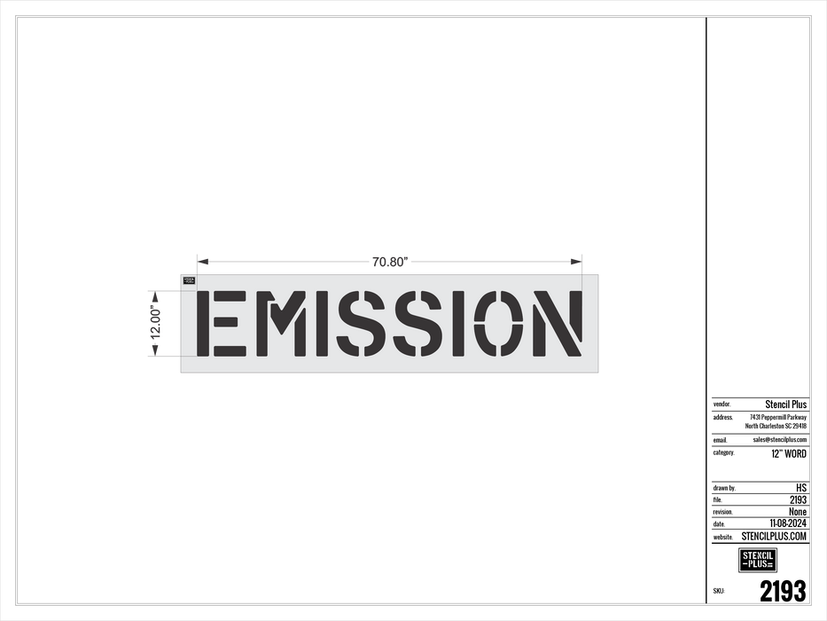 12" EMISSION- Pavement Marking Stencil