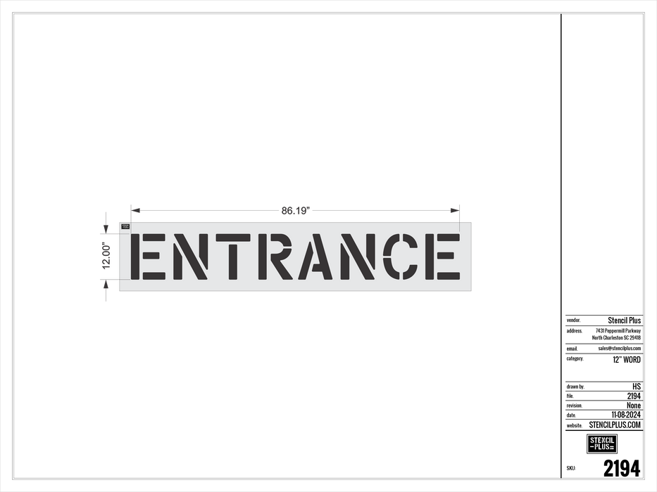 12" ENTRANCE- Pavement Marking Stencil