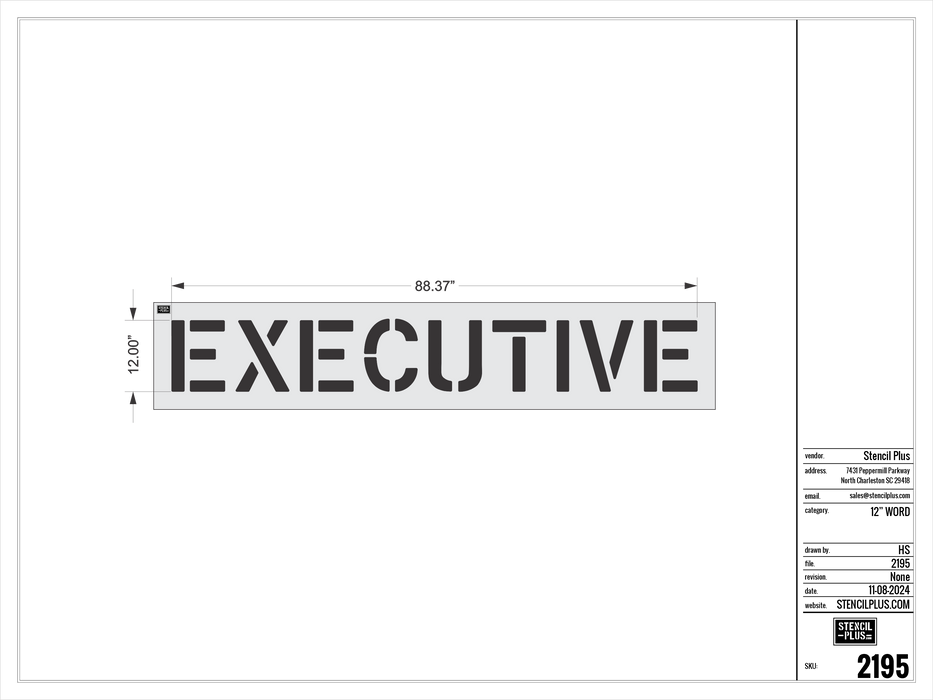 12" EXECUTIVE- Pavement Marking Stencil