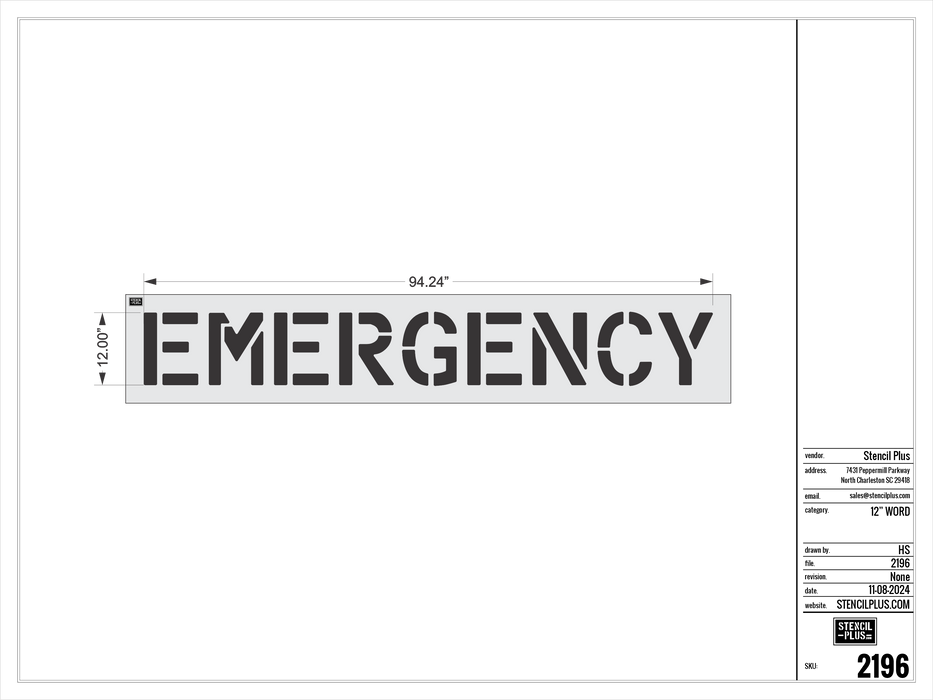 12" EMERGENCY- Pavement Marking Stencil