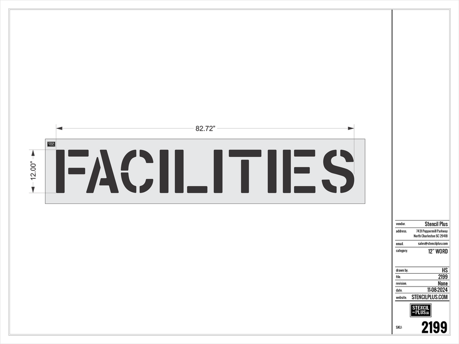 12" FACILITIES- Pavement Marking Stencil
