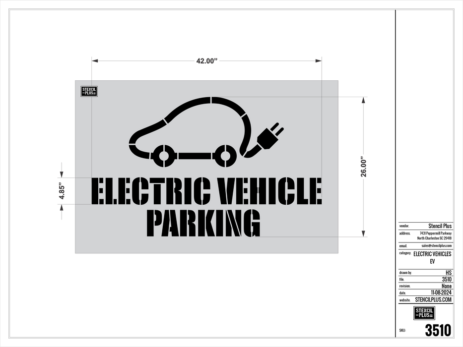 EV#6 26" Electric Vehicle- Car Made from Cord -Electric Vehicle Parking Parking Lot Pavement Marking Stencil