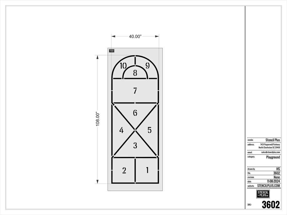 108" x 40" Hopscotch Stencil Playground Stencil