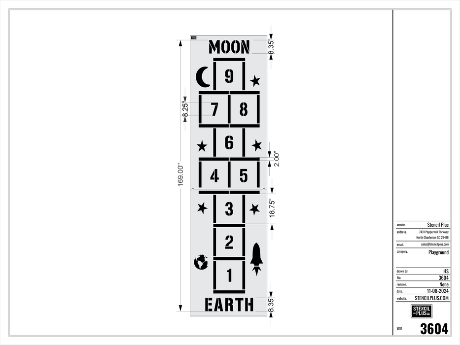 169" Rocket Hopscotch Playground Stencil