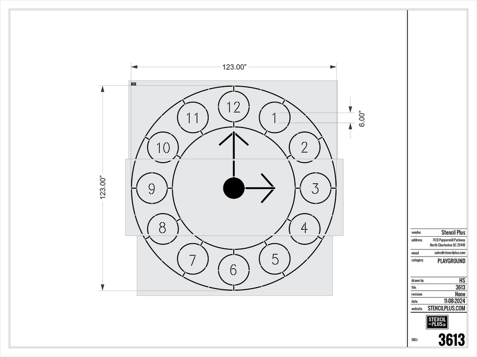 123" Clock Hopscotch Playground Stencil