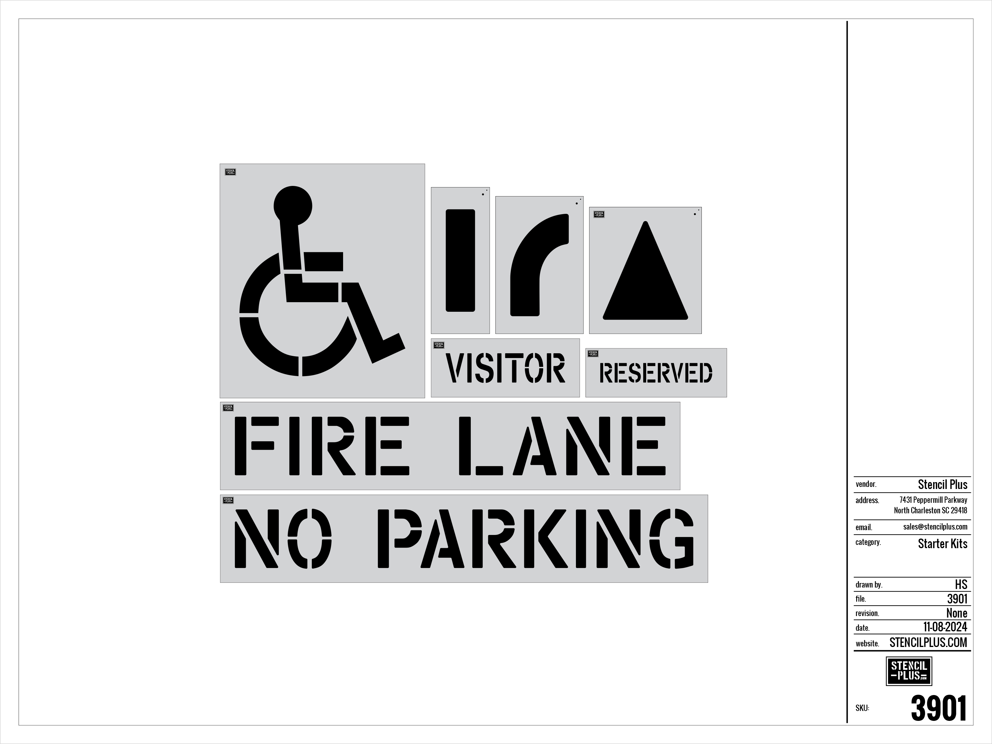 Economy Starter Stencil Kit 8 pc/Pavement Marking/Parking Lot