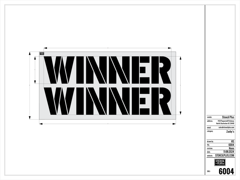 18" WINNER WINNER--ZAXBYS-Pavement Marking Stencils