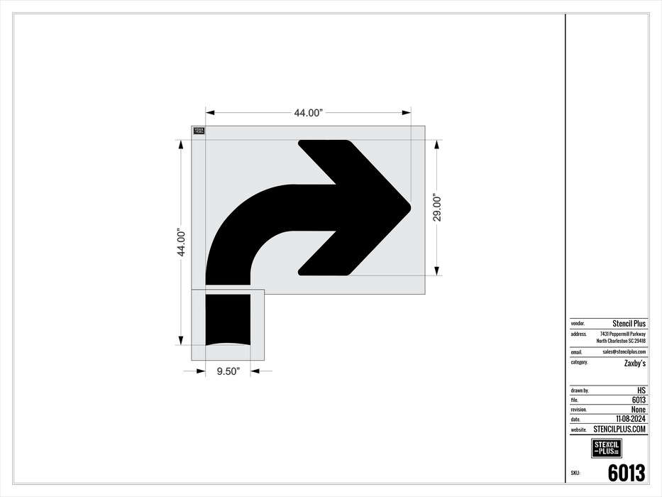 44" TURN ARROW--ZAXBYS-Pavement Marking Stencils