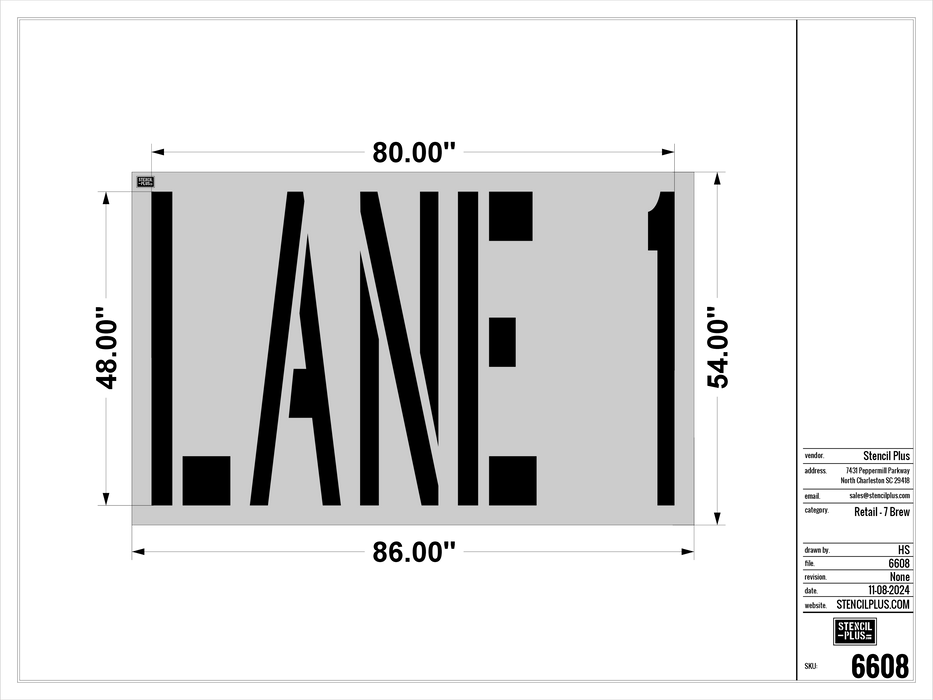 7 BREW-48" LANE 1---Pavement Marking Stencils