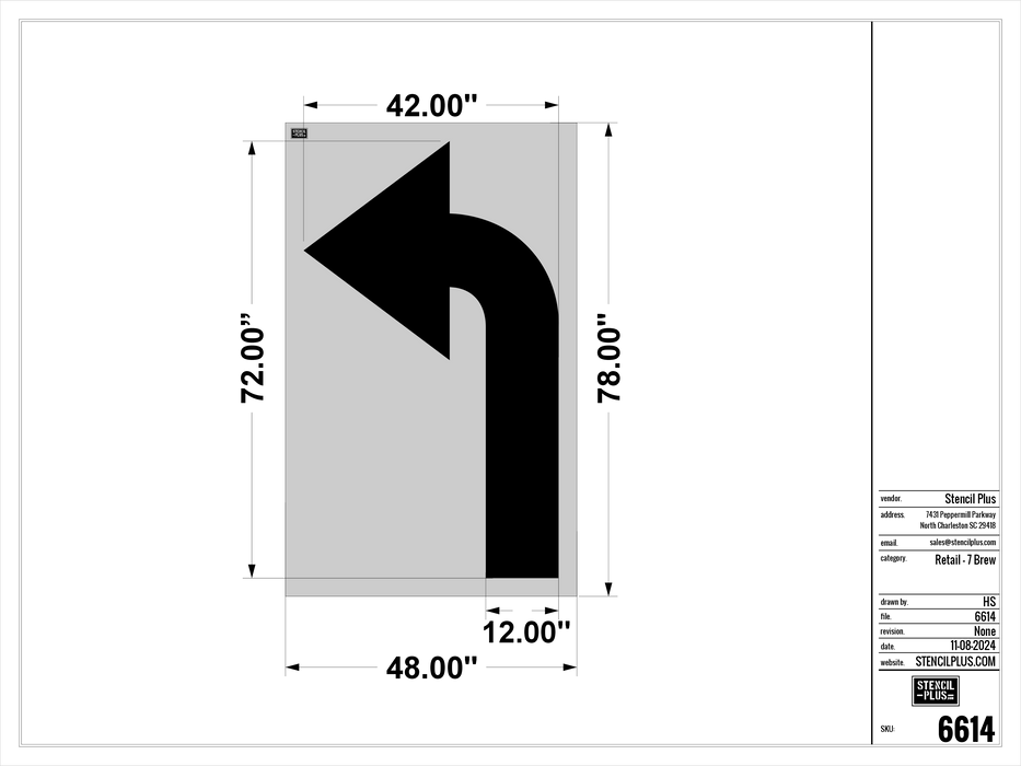 7 BREW- 72" Left Turn Arrow---Pavement Marking Stencils
