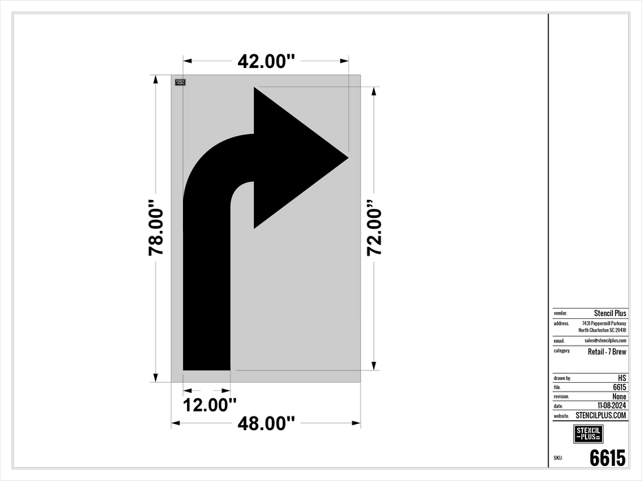 7 BREW- 72" Right Turn Arrow---Pavement Marking Stencils