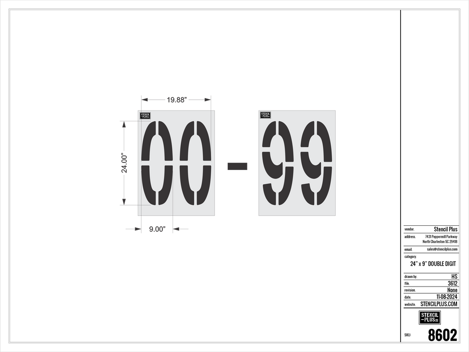 24" x 9" 00-99 Double Digit Kit- Pavement Marking Stencil