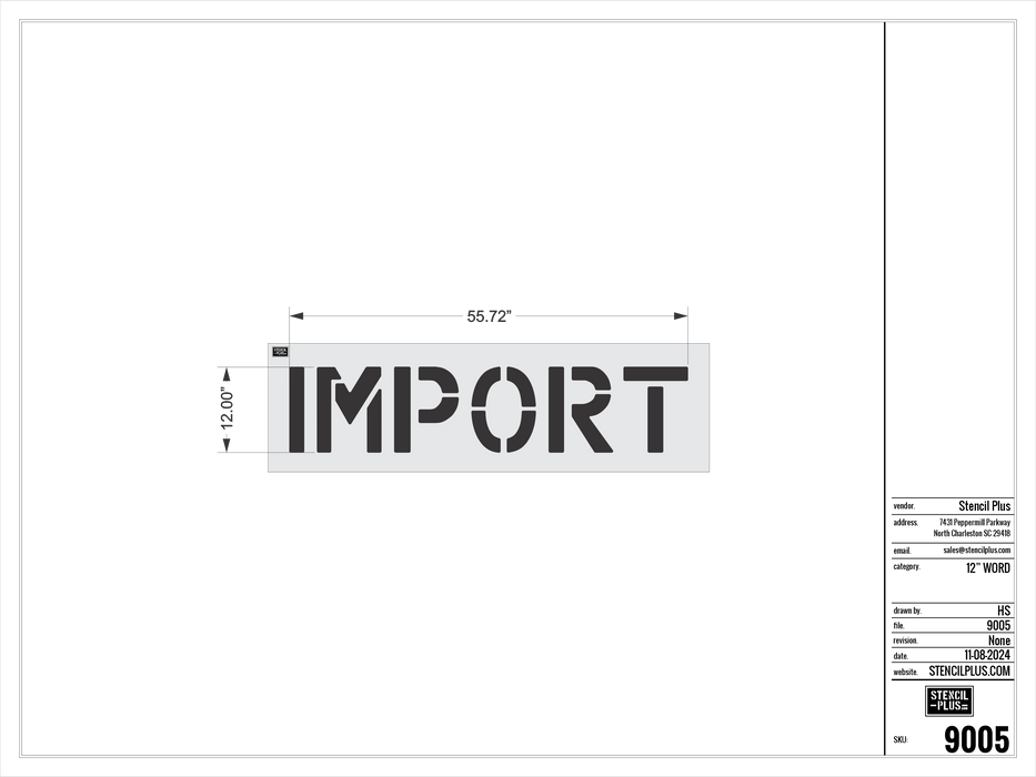 12" IMPORT- Pavement Marking Stencil