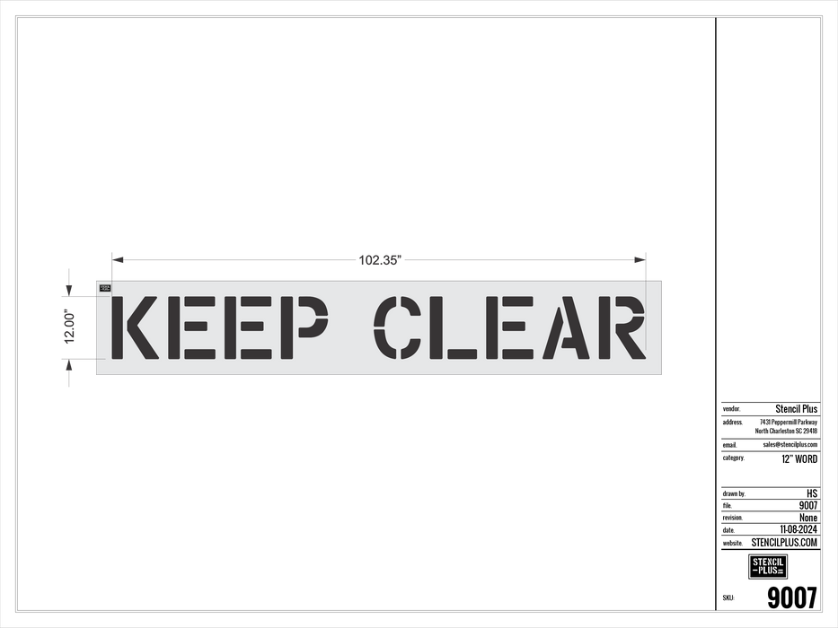 12" KEEP CLEAR- Pavement Marking Stencil
