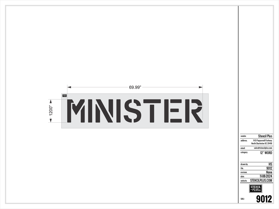 12" MINISTER- Pavement Marking Stencil