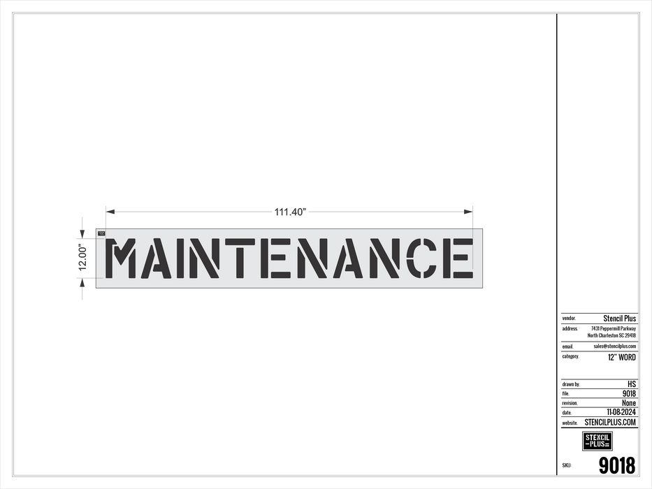 12" MAINTENANCE- Pavement Marking Stencil