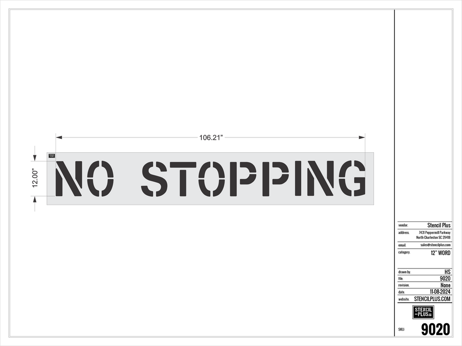 12" NO STOPPING- Pavement Marking Stencil