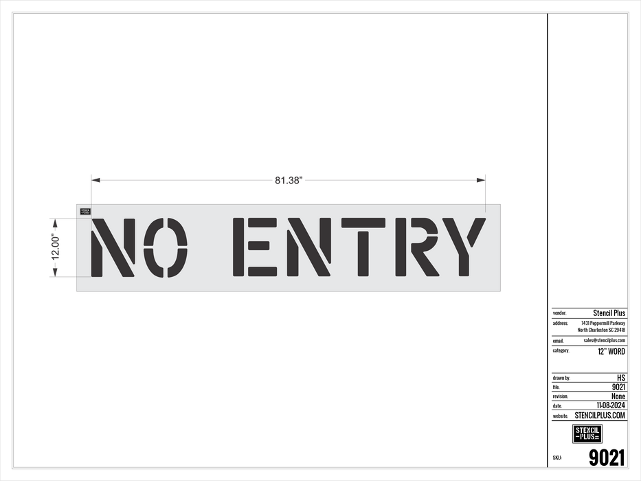 12" NO ENTRY- Pavement Marking Stencil