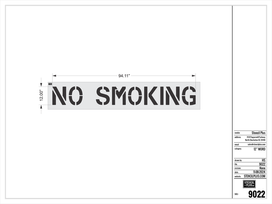 12" NO SMOKING- Pavement Marking Stencil